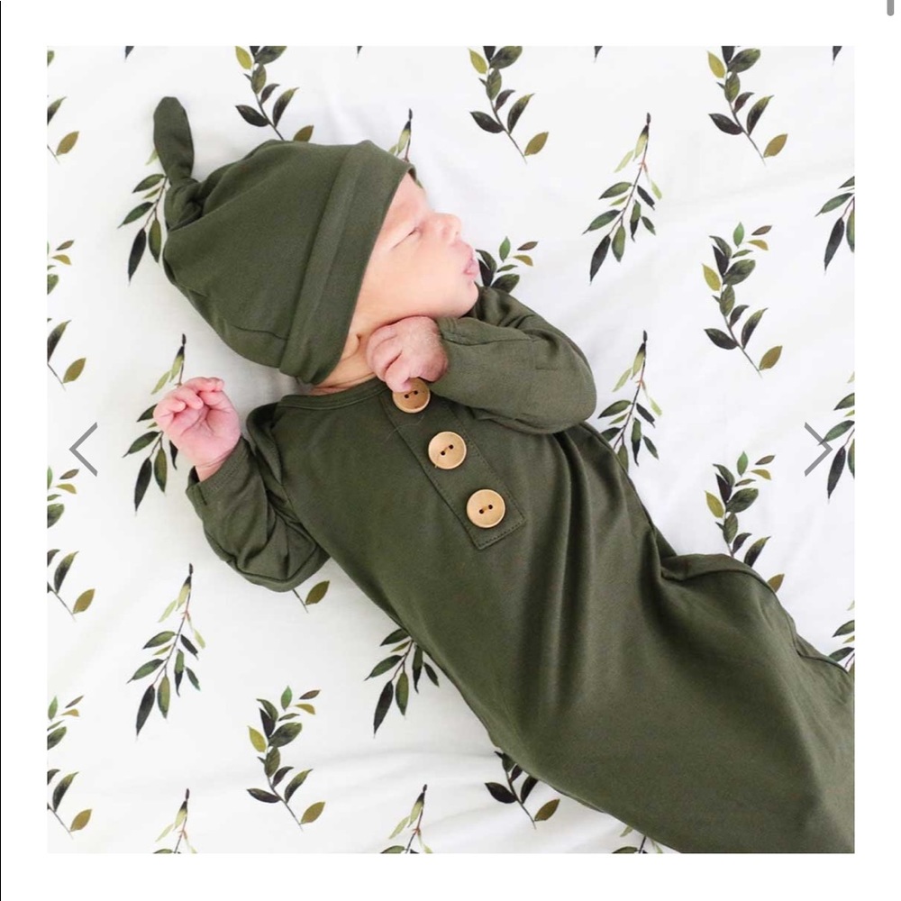 Caden Lane Olive Bamboo Baby Knot Gown